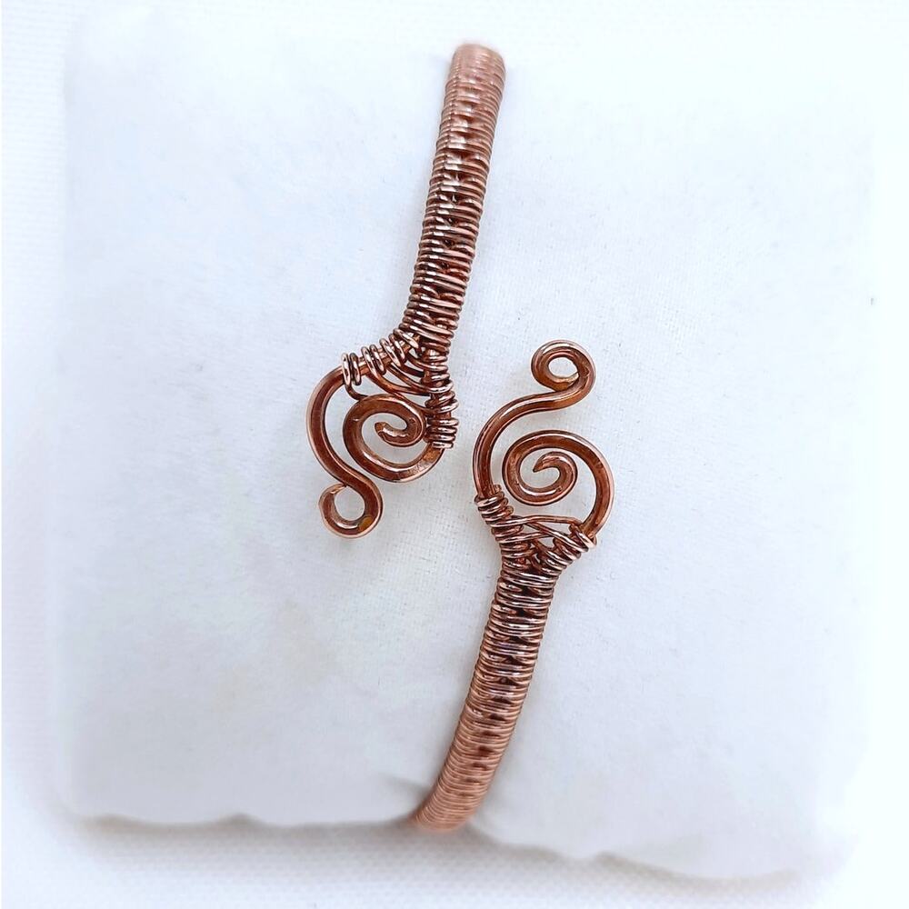 Artisan Copper Wire Weave Bracelet Cuff Spiral Detailing Serpentine Adjustable